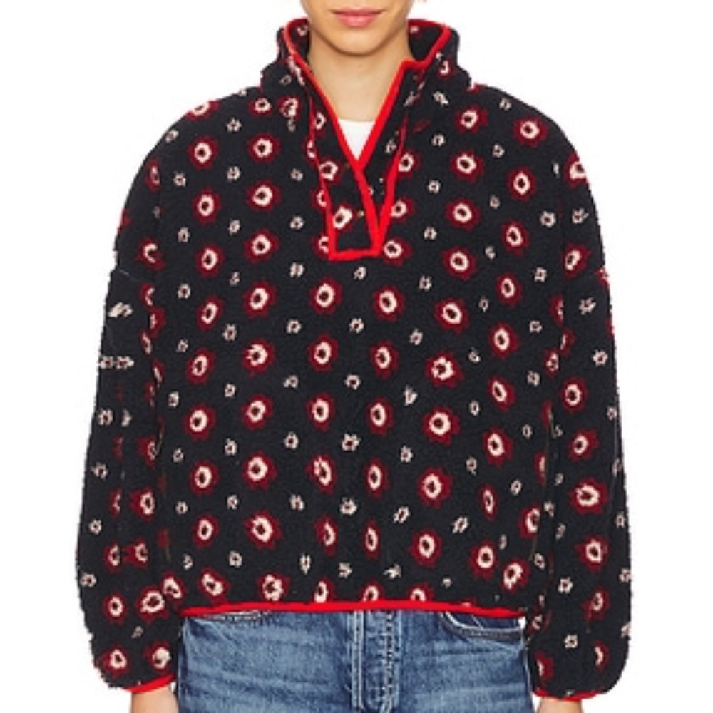 THE GREAT. The Countryside Pullover in Navy Geo Daisy 2/M
